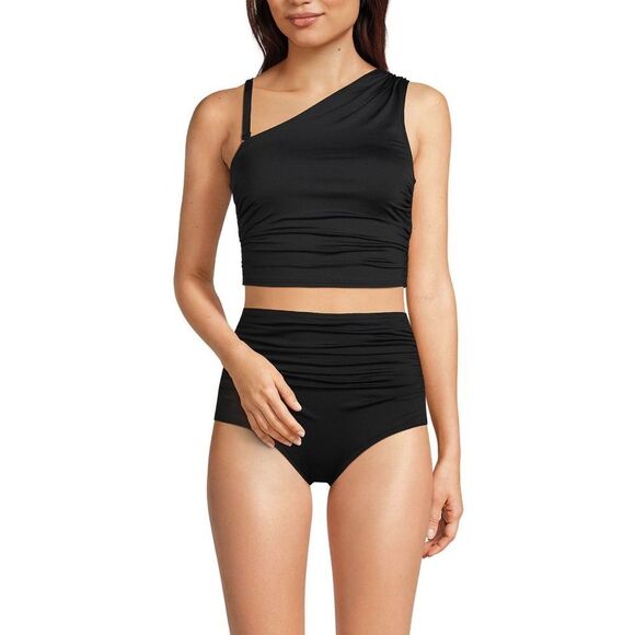 Land’s End multi way one shoulder adjustable strap soft tankini Top Black Var - Picture 1 of 8